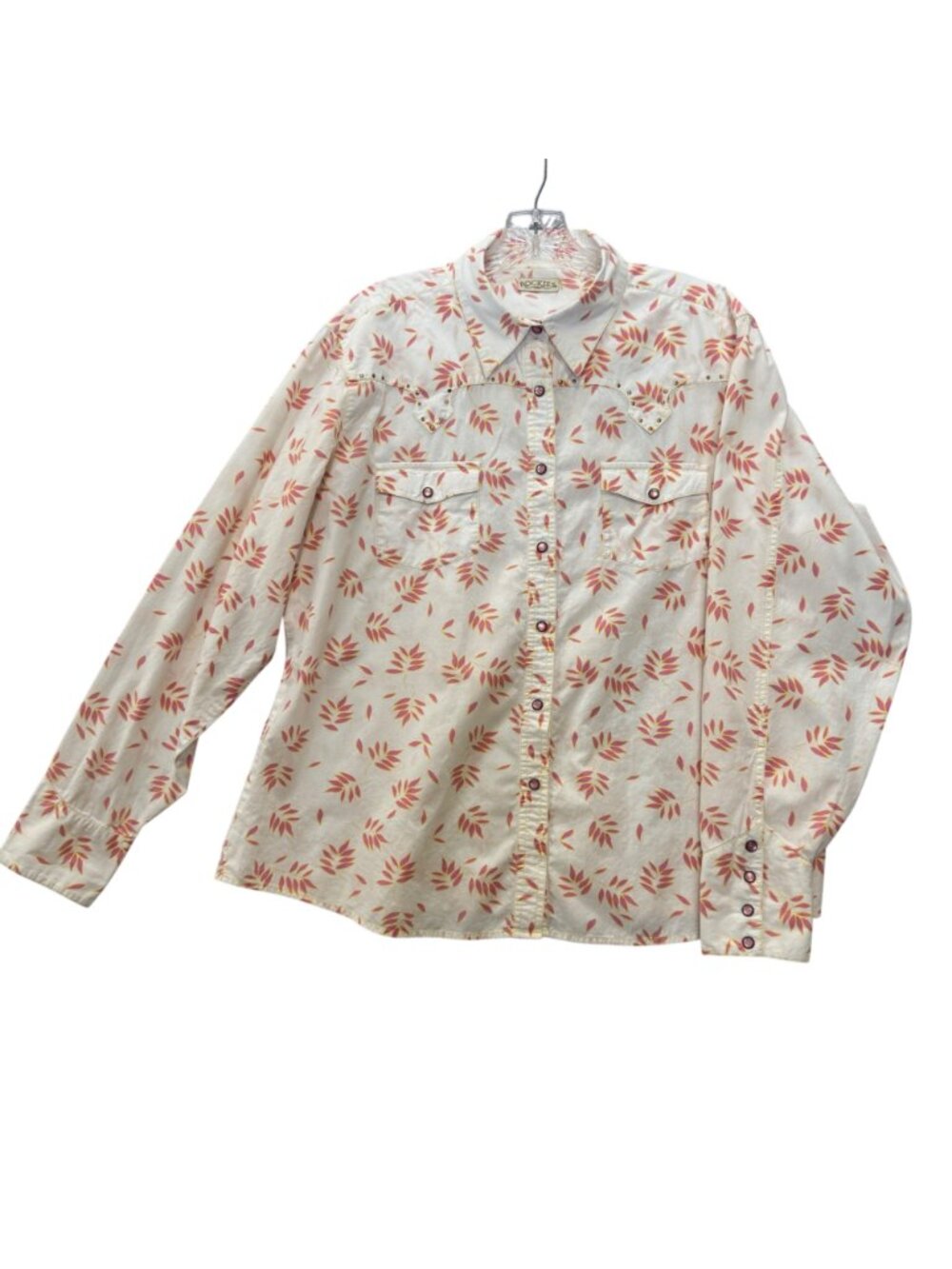 Vintage Rockies Western Shirt Women's XL Barrel Cuffs Floral Pink Snaps Yoke - Picture 11 of 12